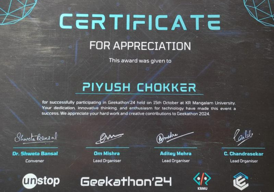 Geekathon Certificate