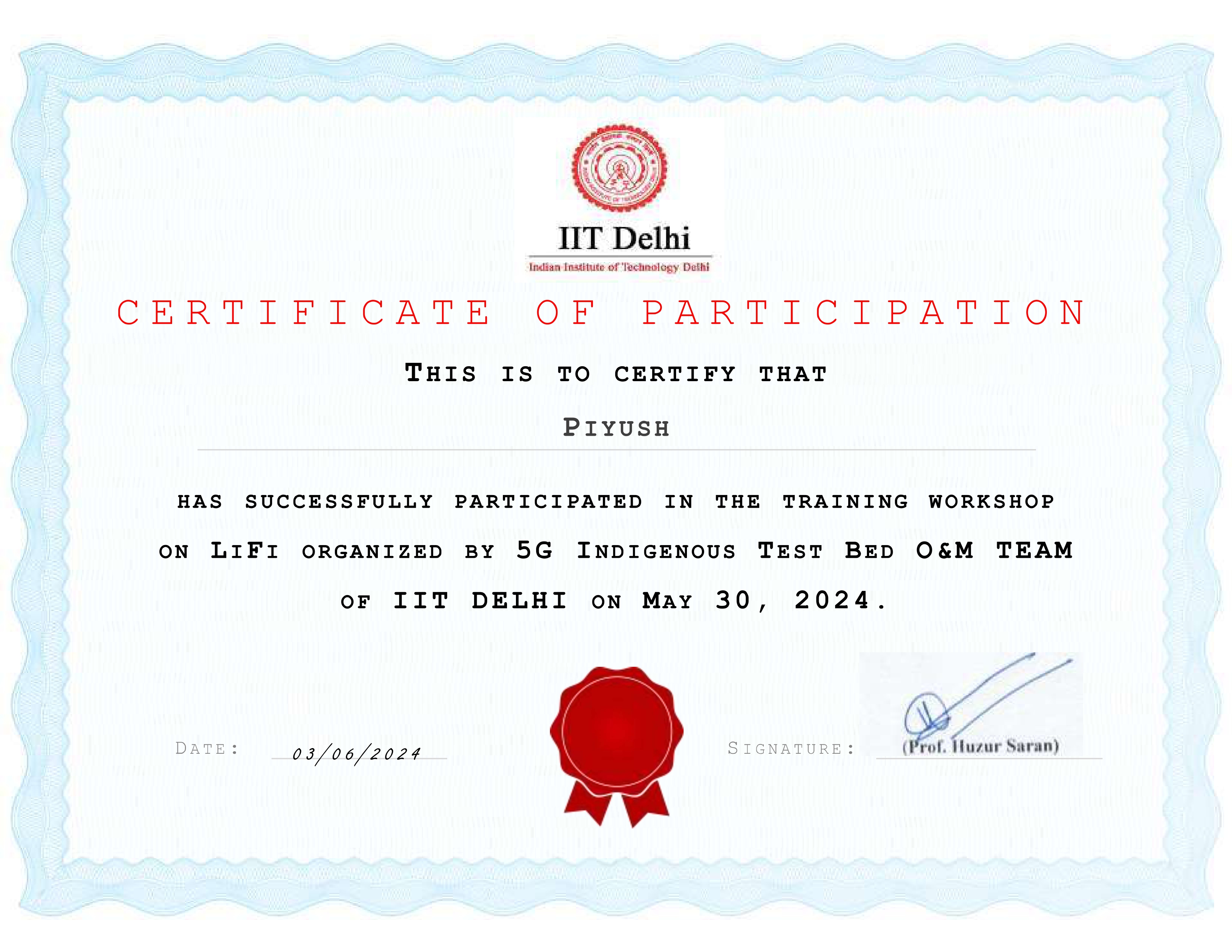 LiFi Workshop Certificate